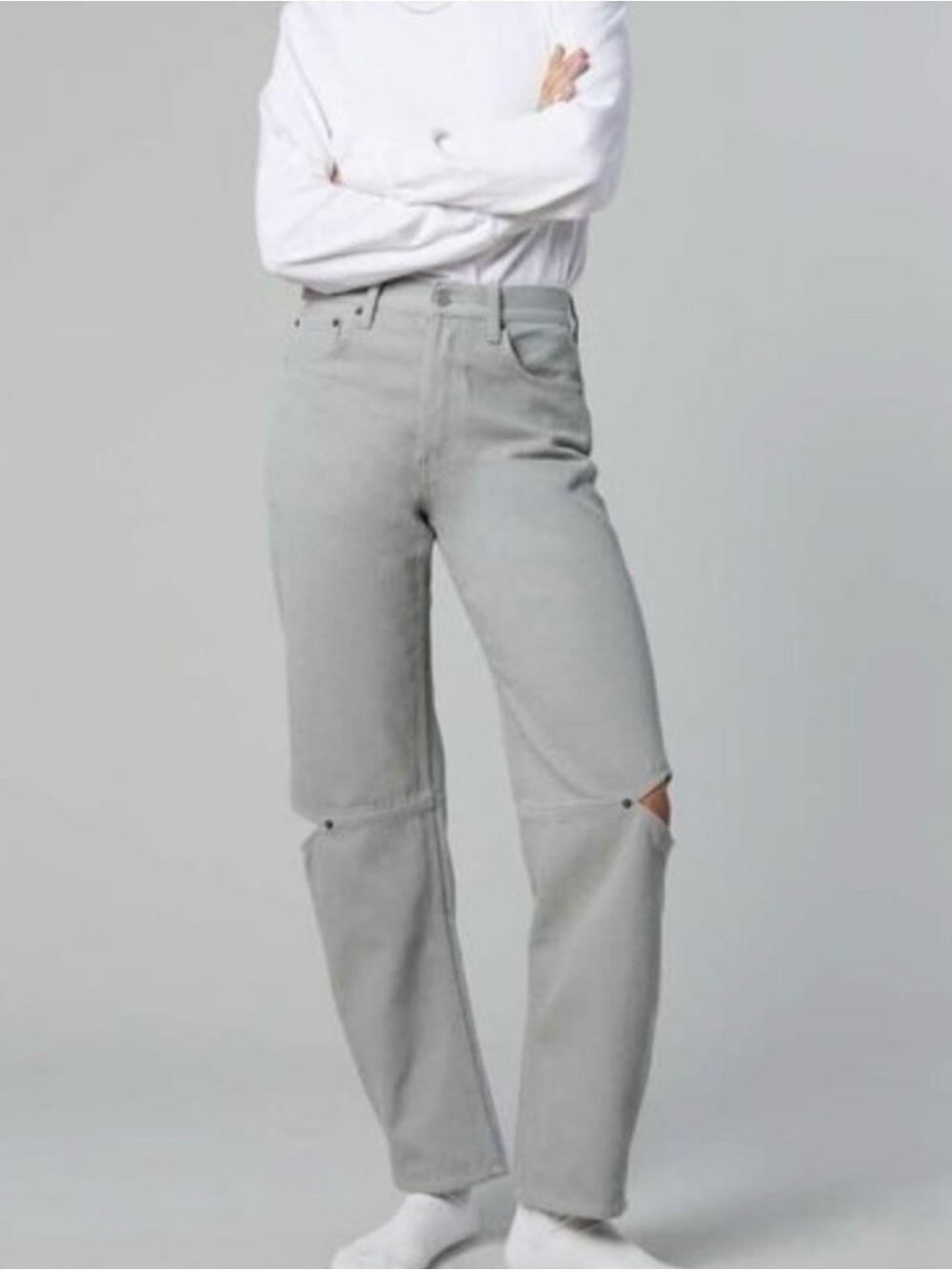 Still Here Gray High Rise Cowgirl Button Fly CutOut Cotton Jeans 28
